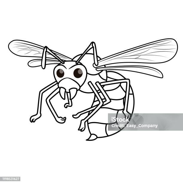 Vector illustration of wasp isolated on white background for kids coloring book stock illustration