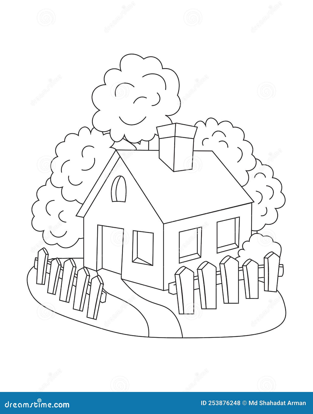 Kids coloring page modern house coloring book page designeasy house coloring book kids coloring page stock vector