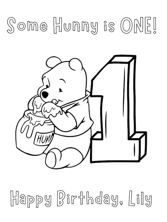 Winnie the pooh first birthday coloring sheet digital download