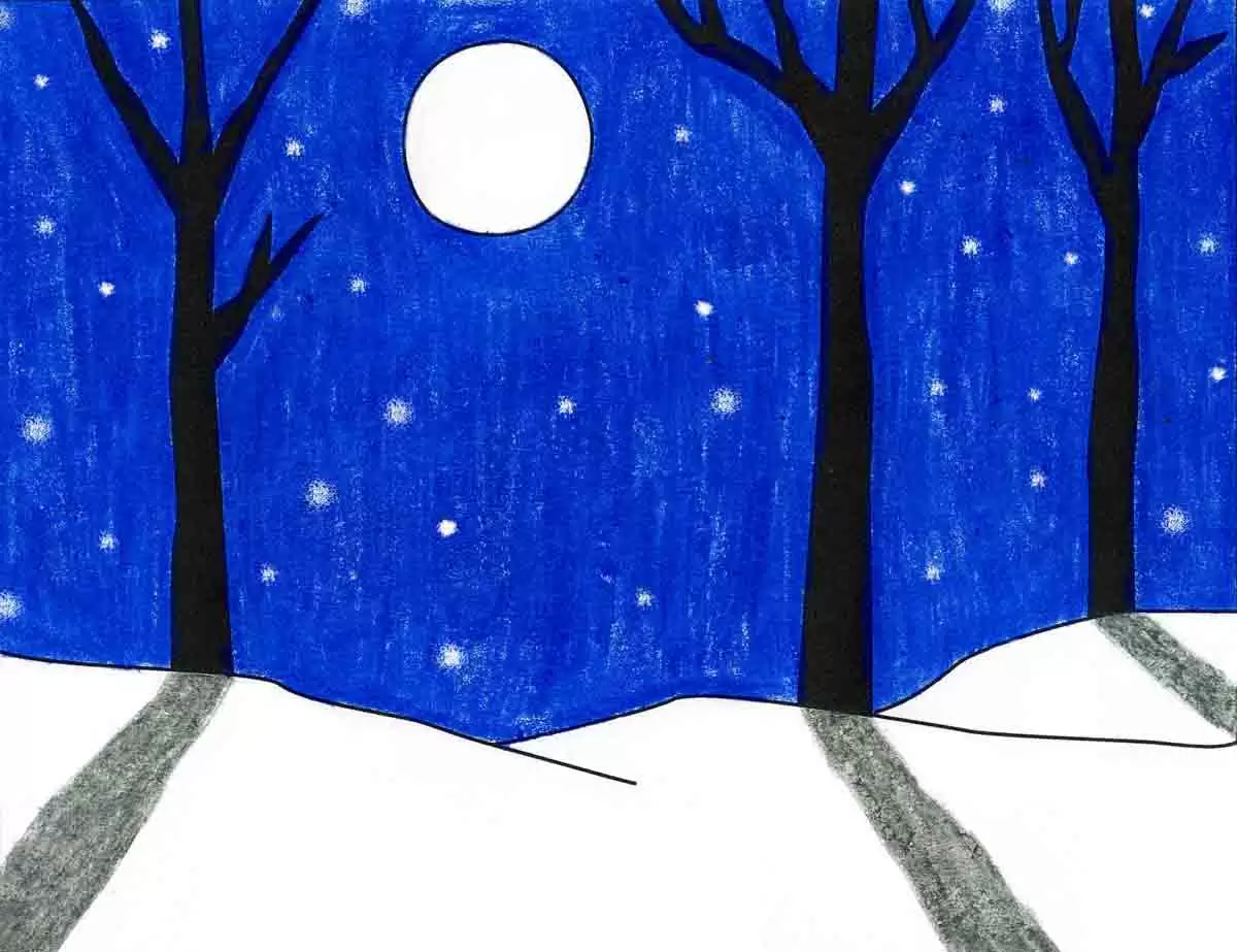 Easy how to draw a winter landscape tutorial video coloring page