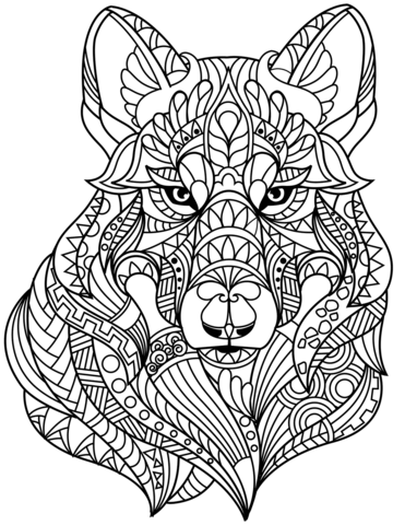 Wolf head zentangle coloring page free printable coloring pages