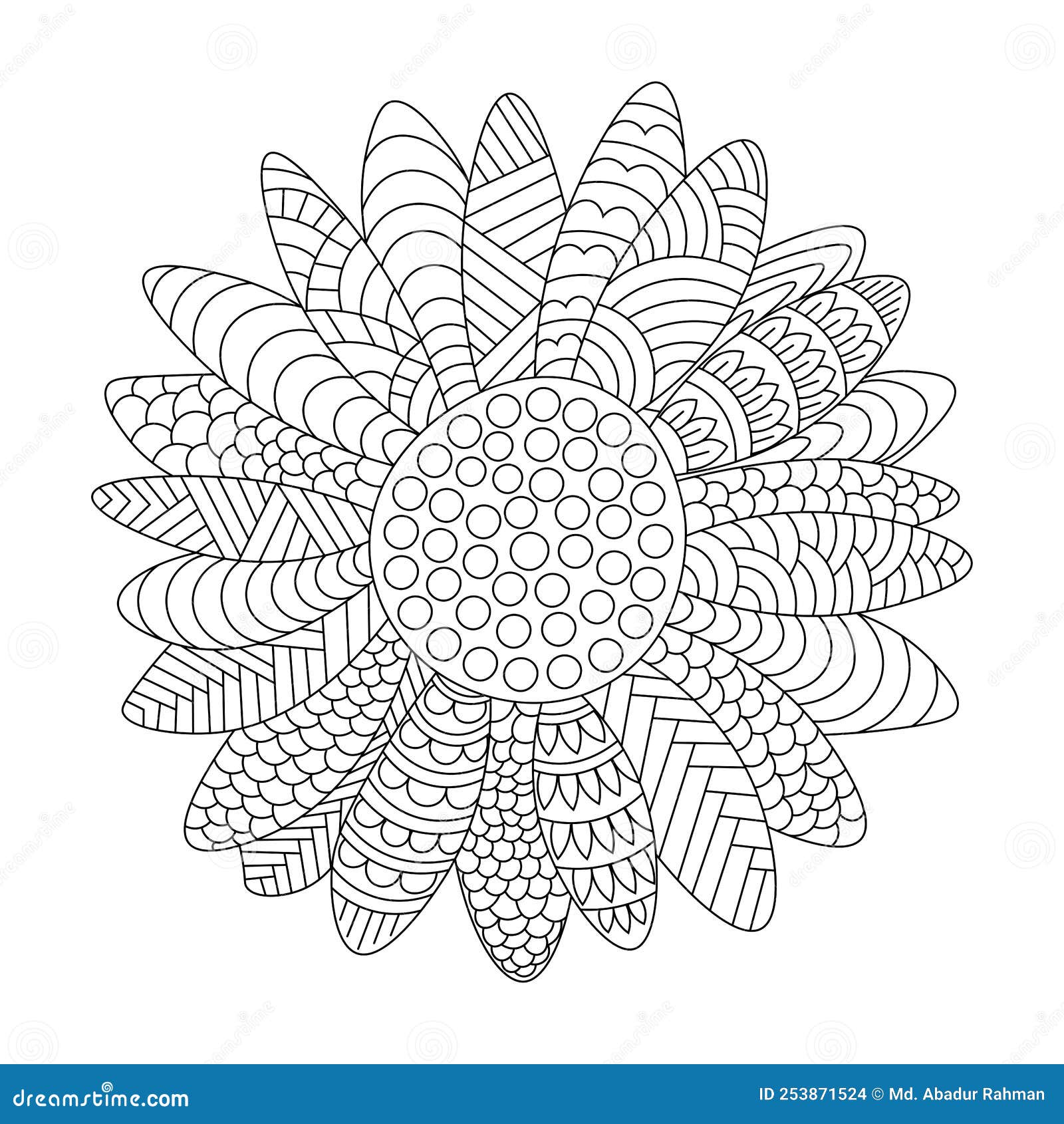 Sunflower zentangle coloring page with henna decorative flowers design illustration stock vector