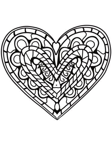 Heart zentangle coloring page free printable coloring pages