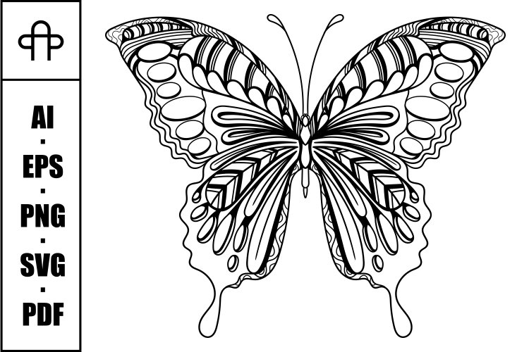 Butterfly art mandala zentangle coloring page illustration