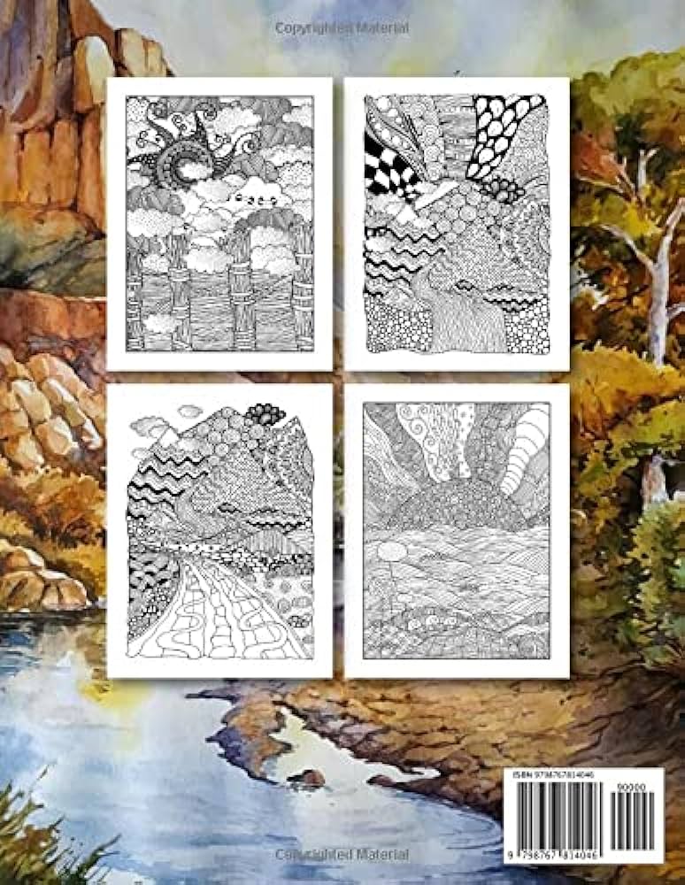 Zentangle landspe relaxing and peaceful scenery adult coloring book coloring books for adults featuring fun and easy zentangle landspe coloring pages with beautiful landspe lovely house beautiful garden and many more