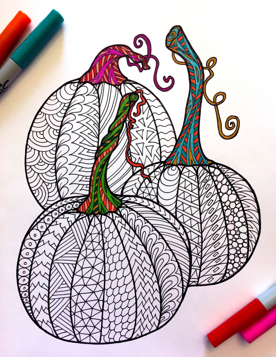 Pumpkins â pdf zentangle coloring page â scribble stitch