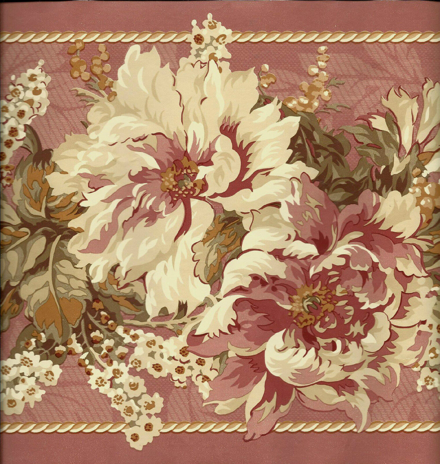 Victorian dusty rose floral wallpaper border