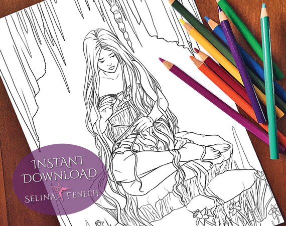 Echo goddess and mythology coloring pagedigi stamp fantasy printable download by selina fenech