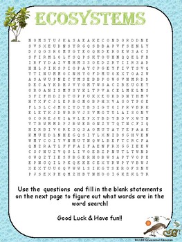 Ecosystems work for it word search made by teachers