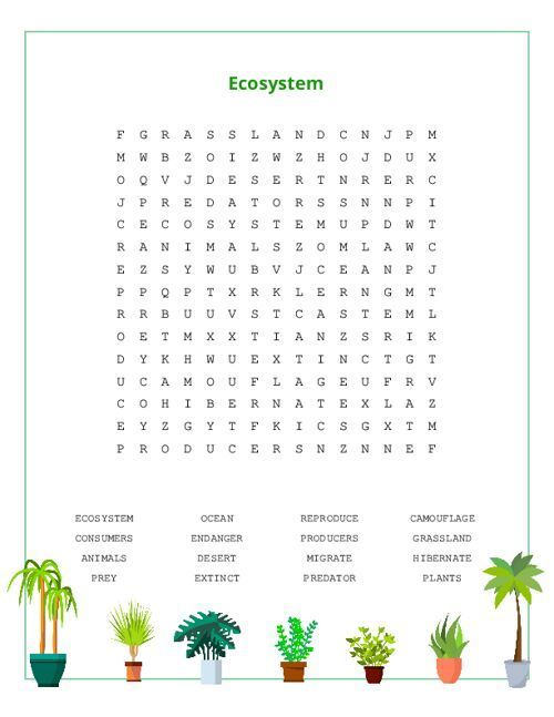 Ecosystem word search puzzle ecosystems science puzzles color activities