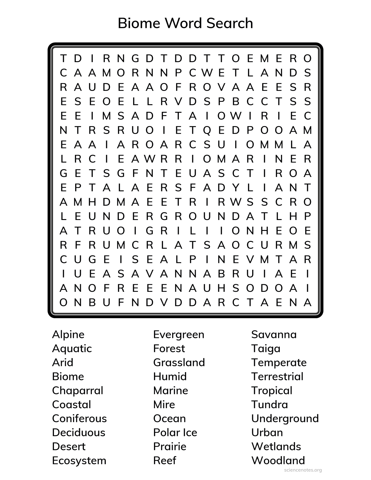 Biome word search