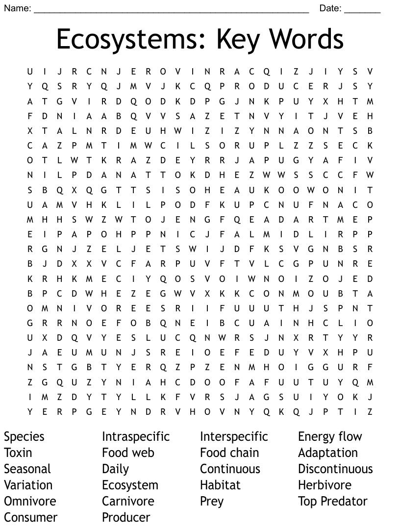 Ecosystems key words word search