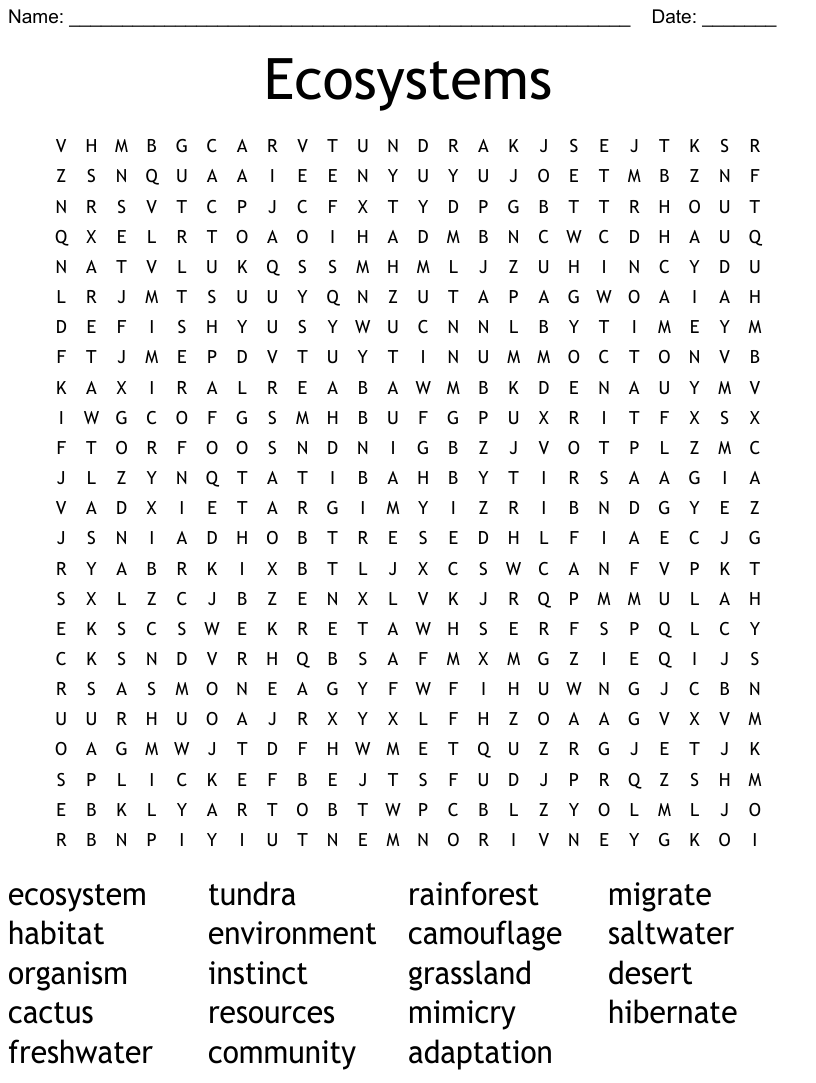 Ecosystems word search