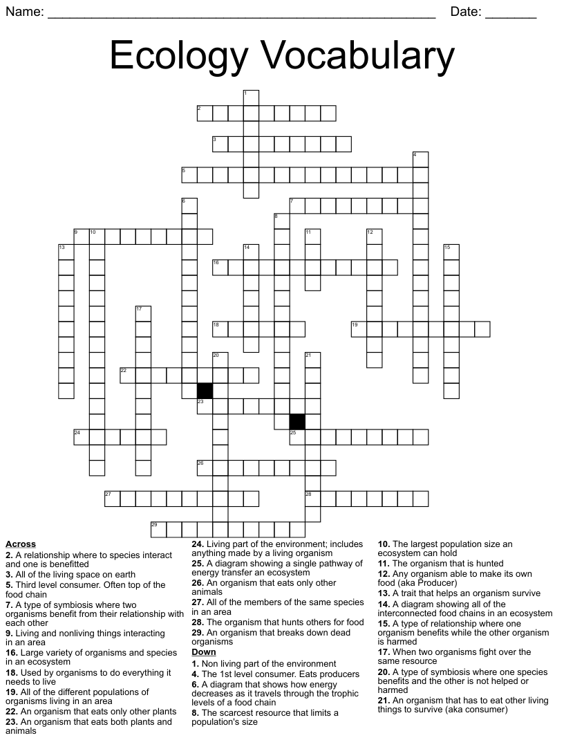 Ecology vocabulary crossword