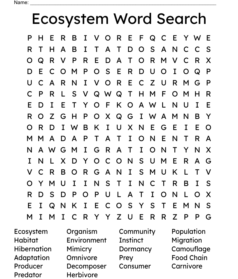 Ecosystem word search