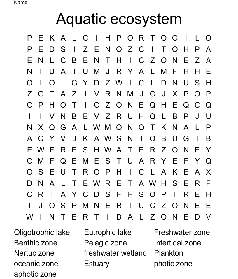 Aquatic ecosystem word search