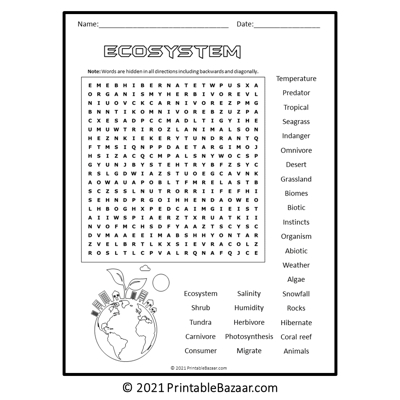 Ecosystem word search puzzle