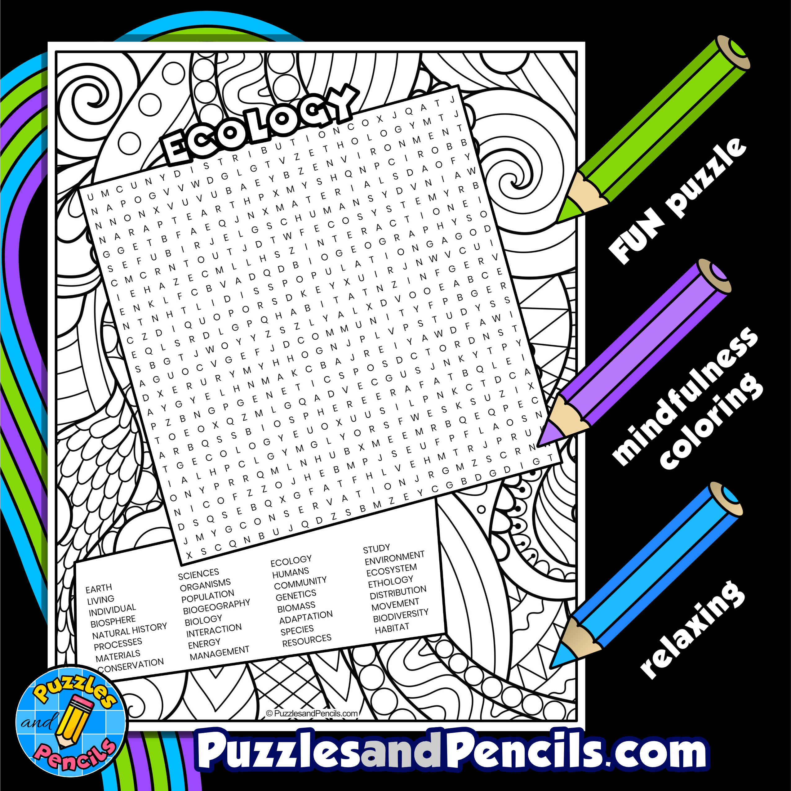 Ecology word search puzzle with coloring earth sciences wordsearch made by teachers