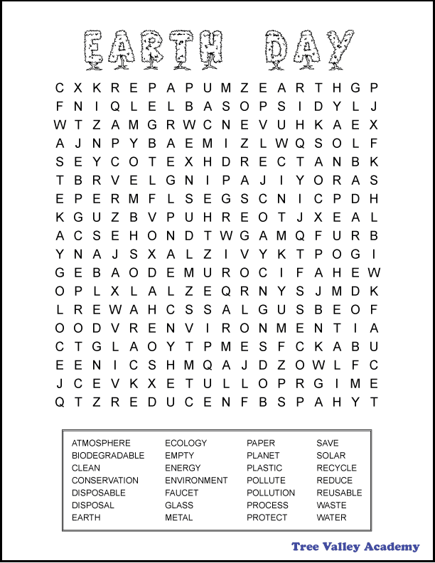 Printable earth day word search for th graders older