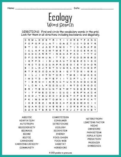 Ecology word search