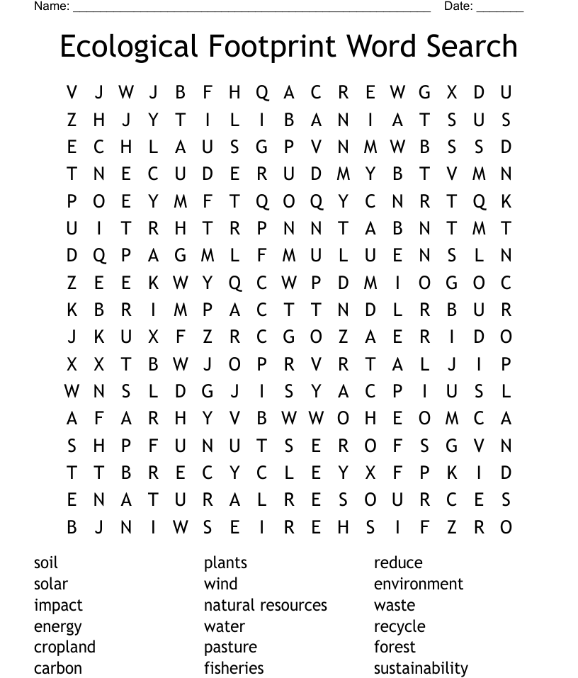 Ecological footprint word search