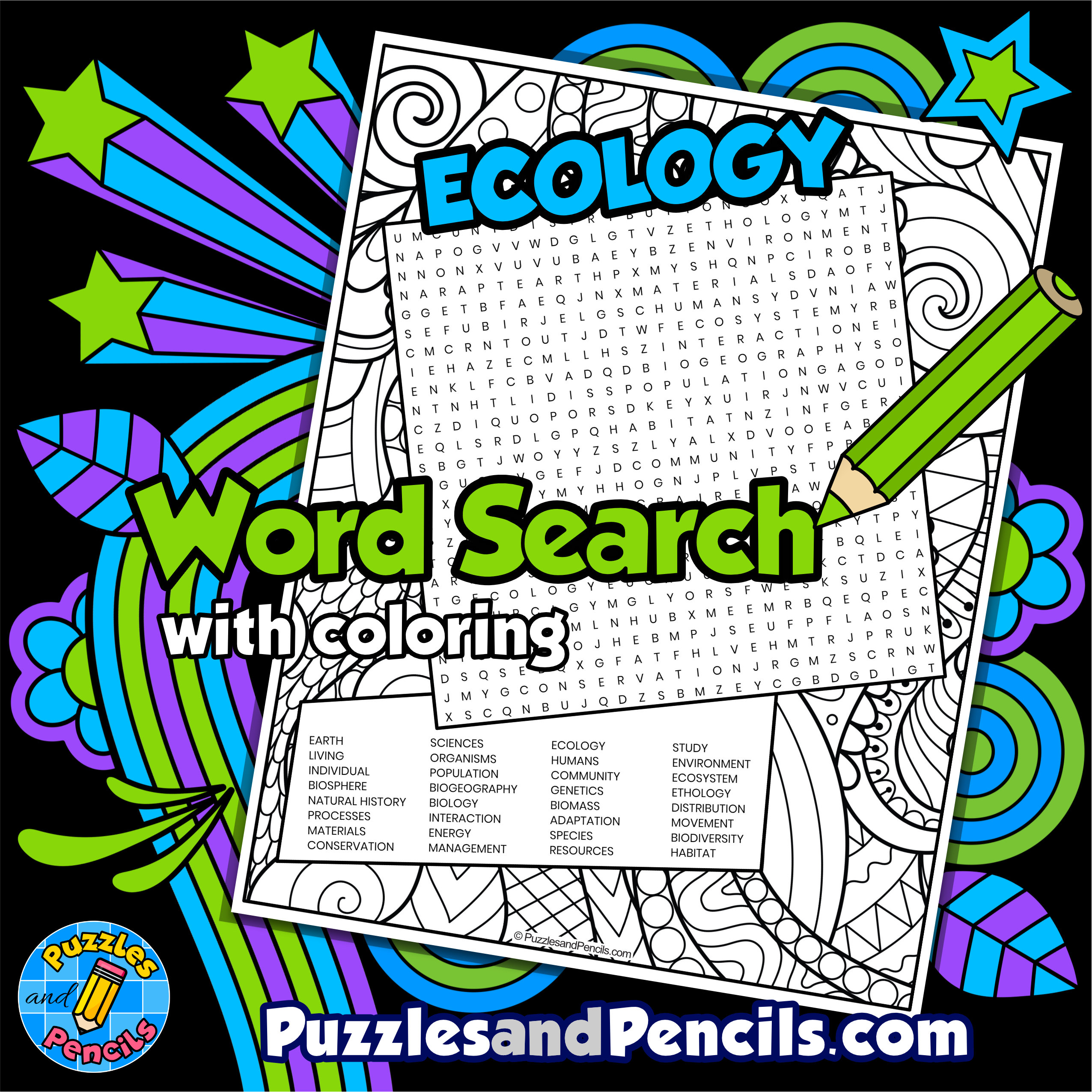 Ecology word search puzzle with coloring earth sciences wordsearch made by teachers