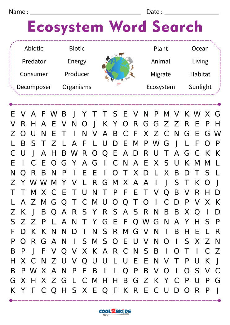 Printable ecosystem word search