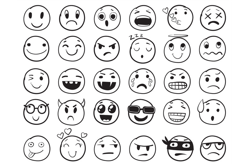 Doodle emoji set doodles image pictograms smile emotion funny faces by smartstartstocker