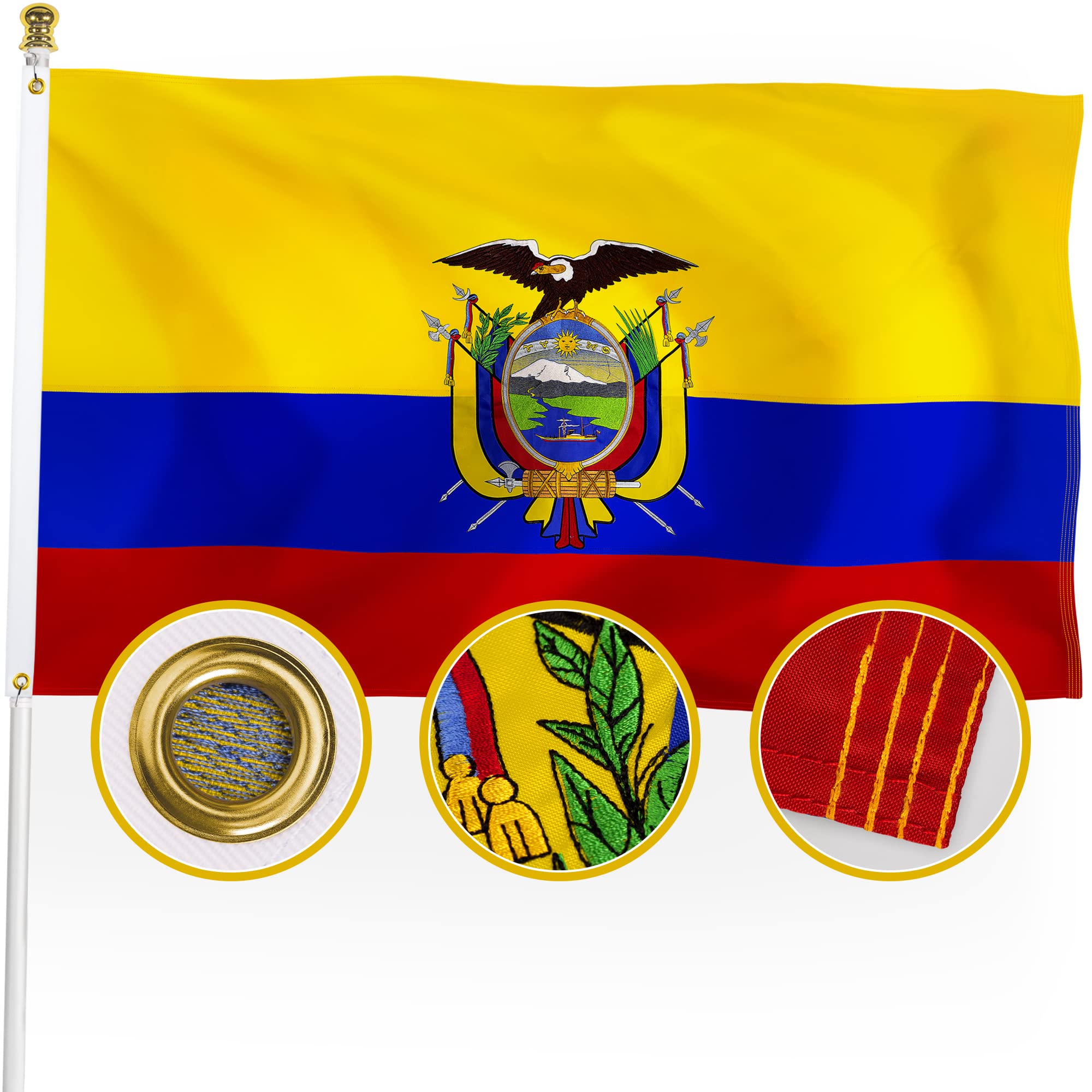 Xifan premium ecuador ecuadorian flag x outdoor double sided embroidered image heavy duty d nylon bandera de ecuador flags longest lasting with sewn stripesbrass grommets patio lawn garden