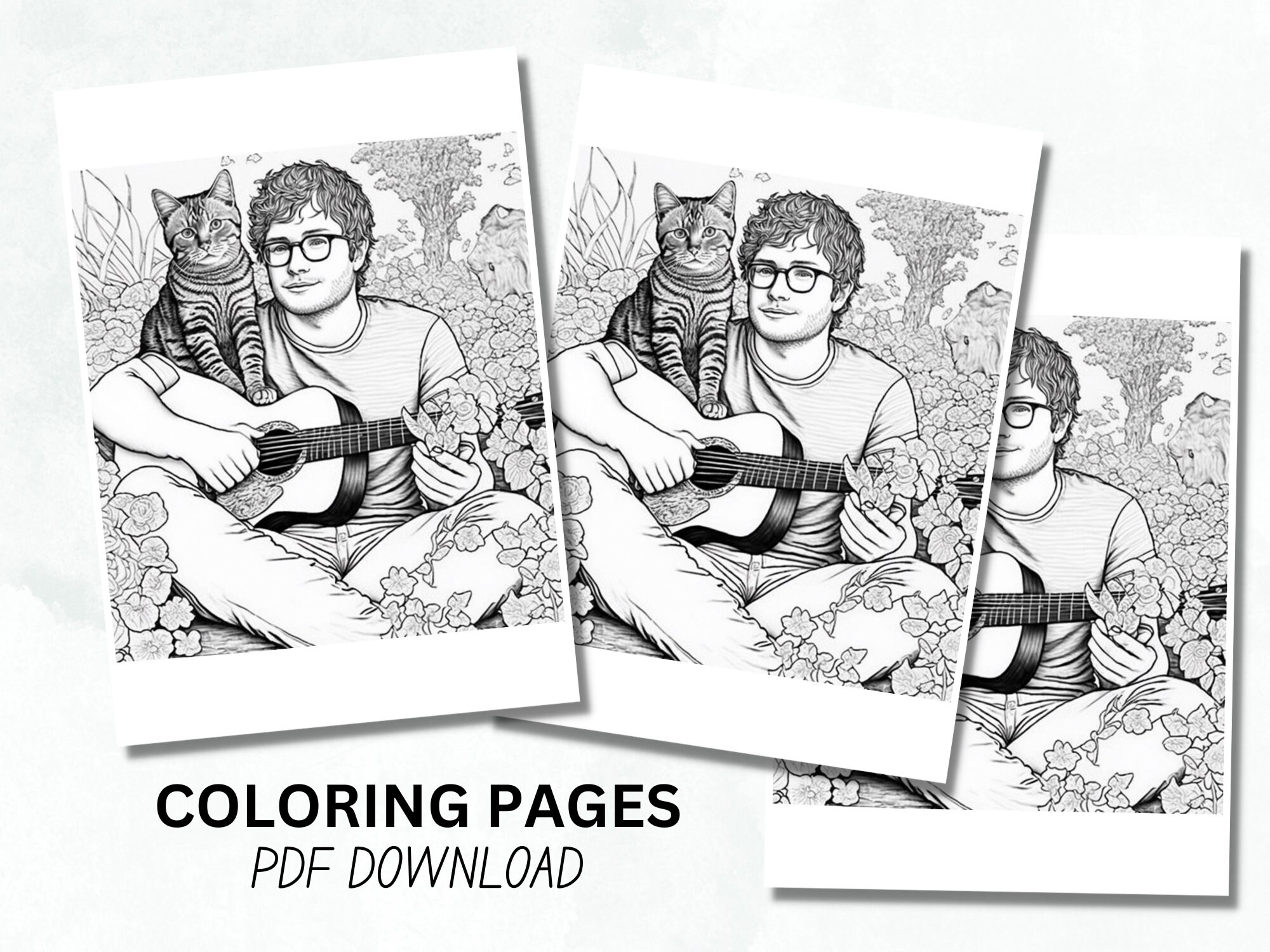 Ed sheeran singer fantasy coloring page book adults kids instant download grayscale coloring page printable pdf gift