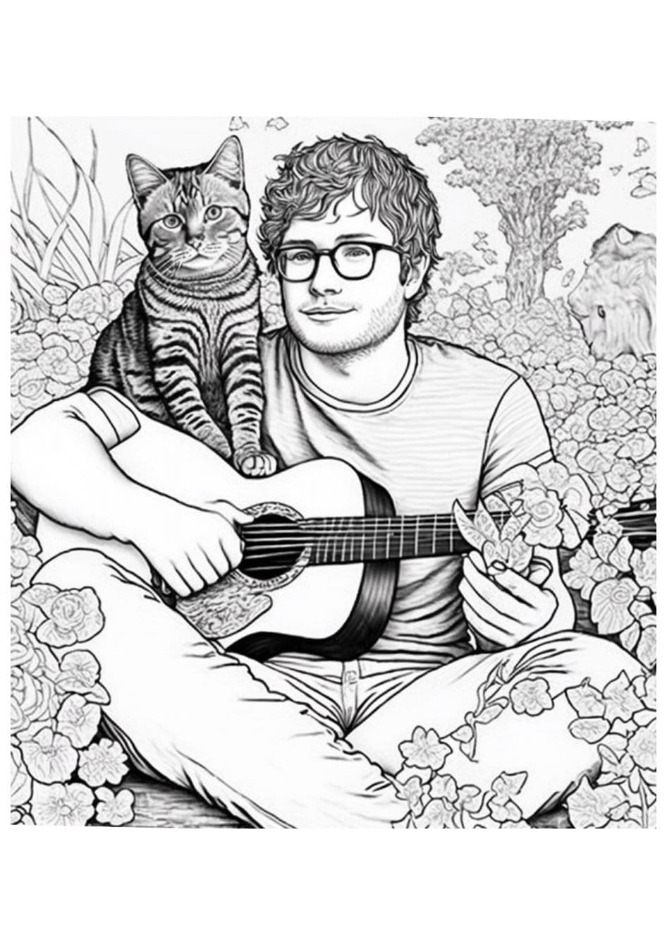 Ed sheeran singer fantasy coloring page book adults kids instant download grayscale coloring page printable pdf gift