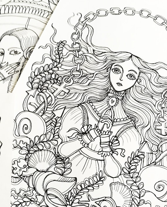 Coloring page annabel lee edgar allan poe instant download printable illustration pdf