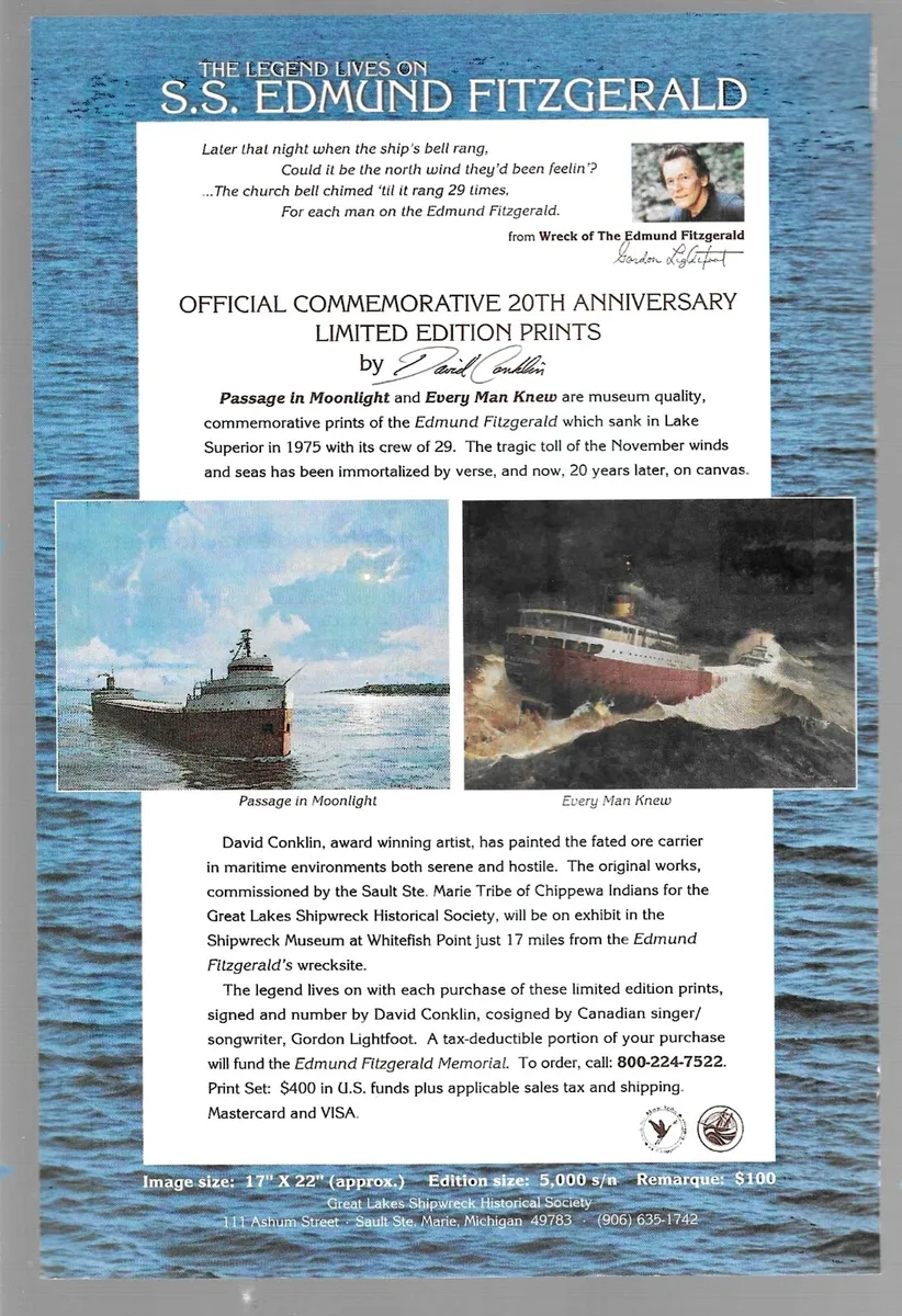 Ss edmund fitzgerald memorative print david conklin nordictrack ads