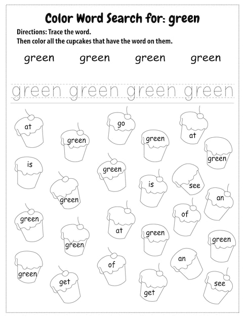 Premium vector sight words search educational worksheet for preschool and primary school learning coloring pages