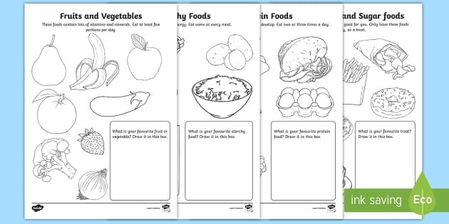 Healthy eating colouring sheets teacher made