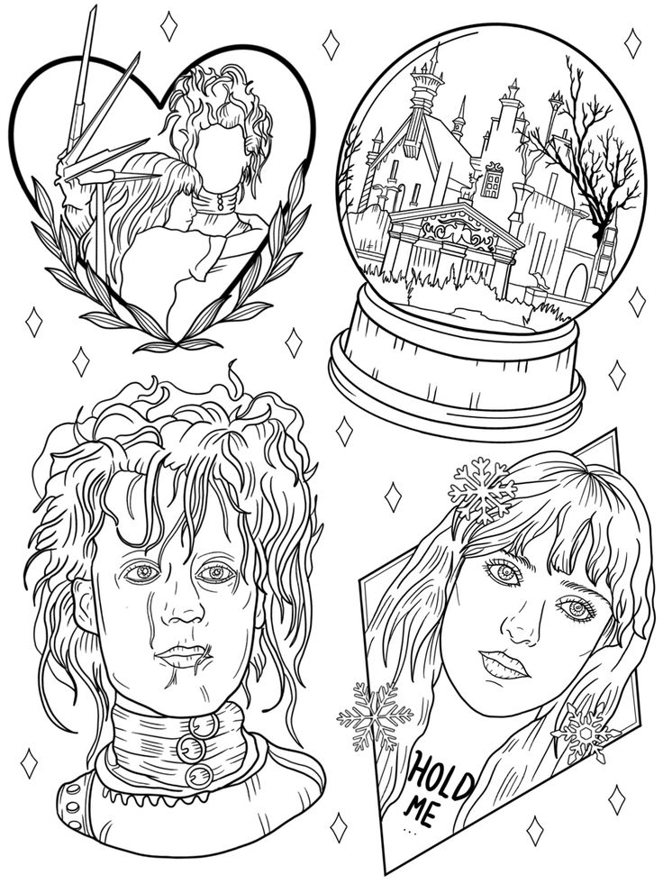 Edward scissorhands cat kingston tattoo coloring book art spooky tattoos book art