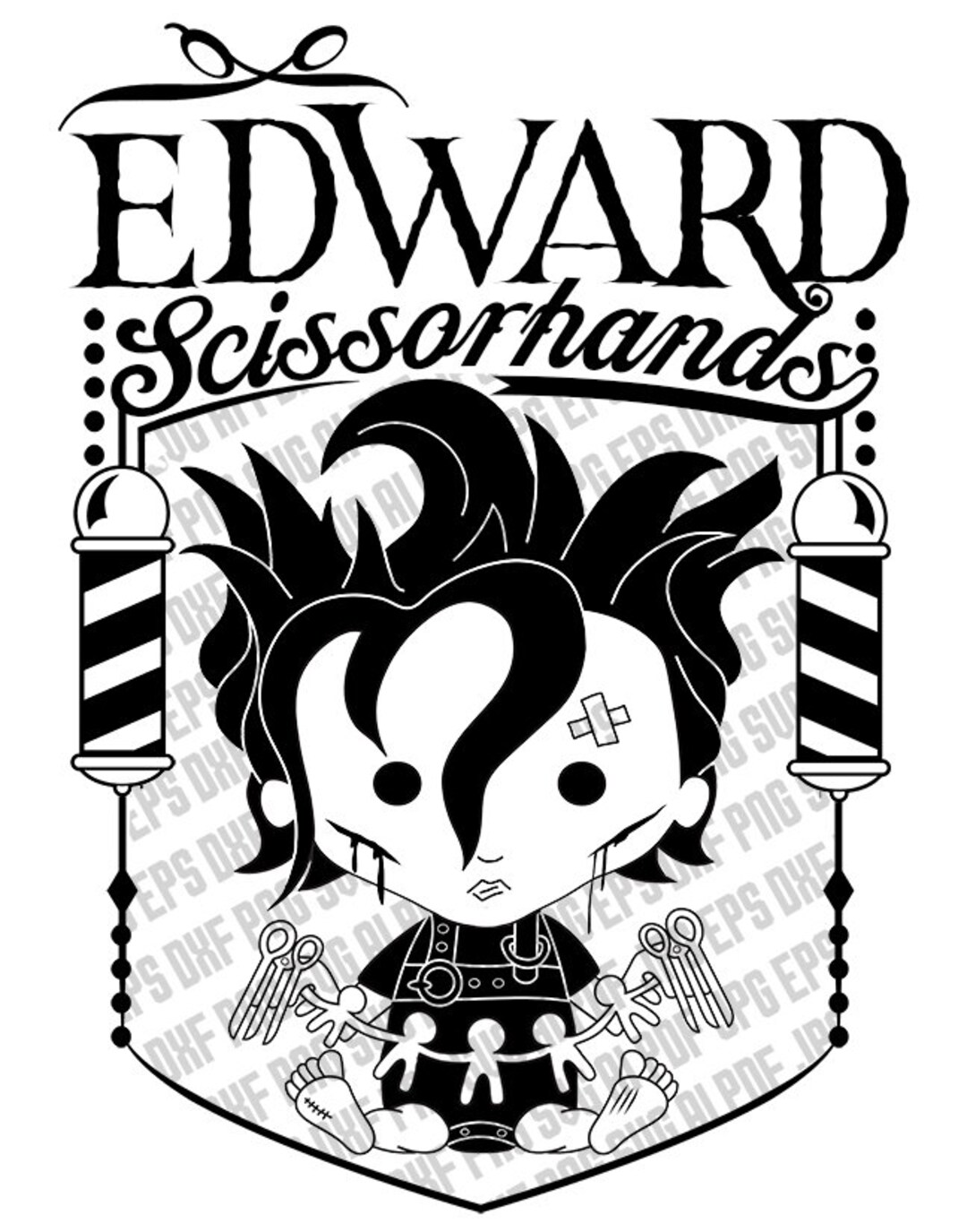 Edward schissorhands cameo silhouette digital files vector svg dxf ai jpg png pdf eps vector art chibi johnny depp