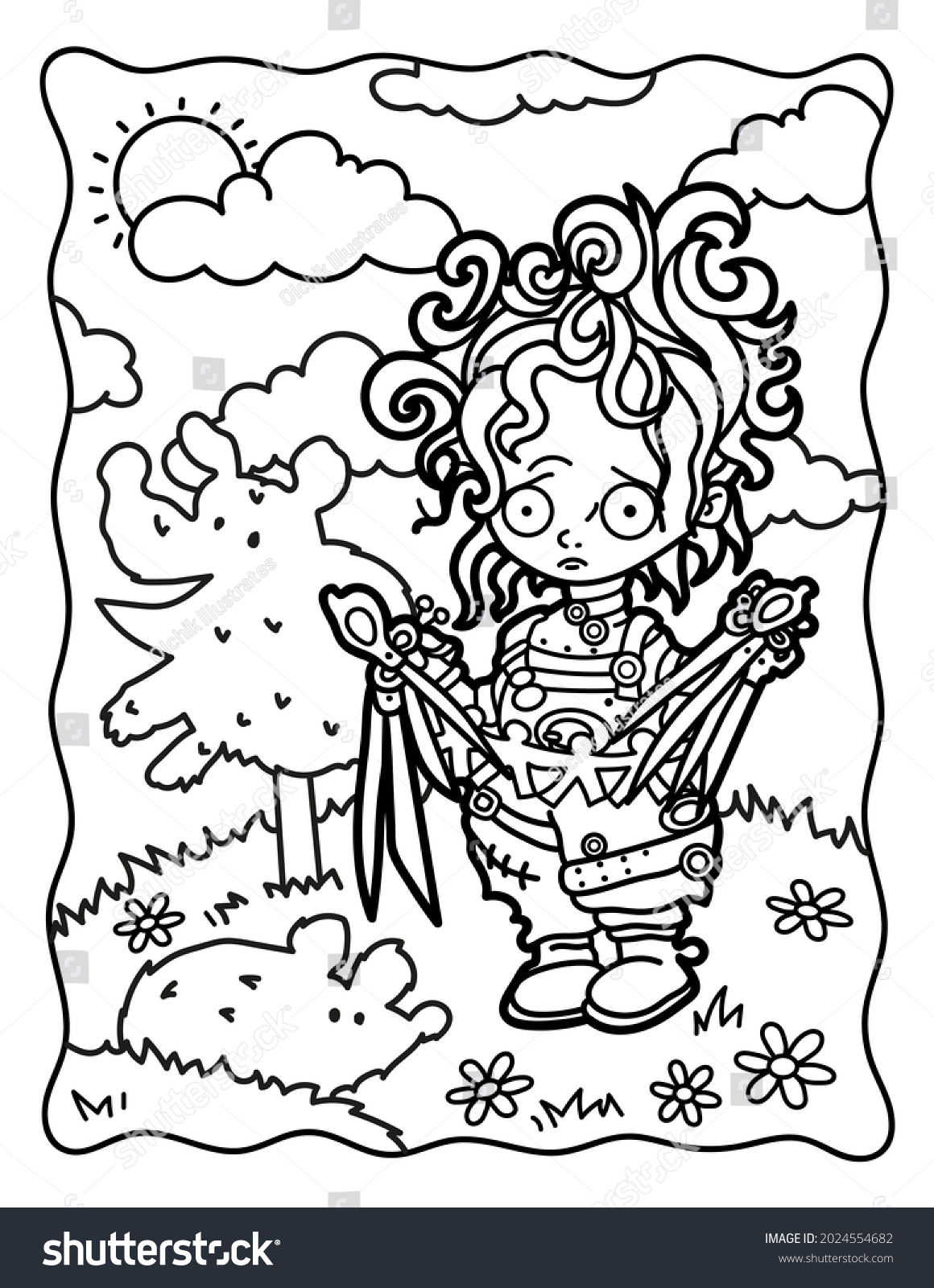 Edward scissorhands coloring book halloween coloring stock illustration