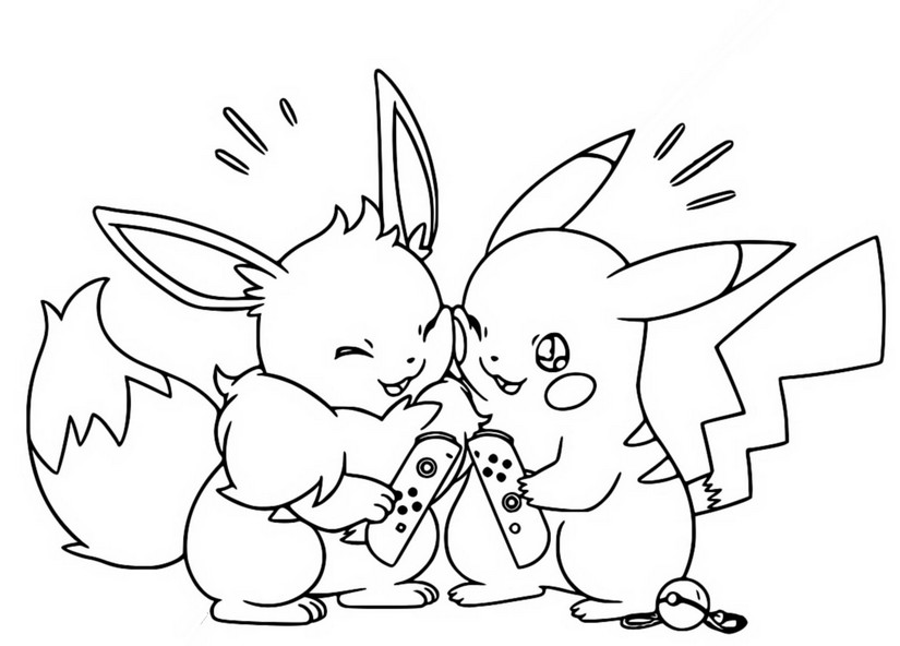 Coloring page pokãmon eevee eevee and pikachu