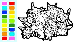 Eevee evolution pokeon coloring book pages speed colouring for kids