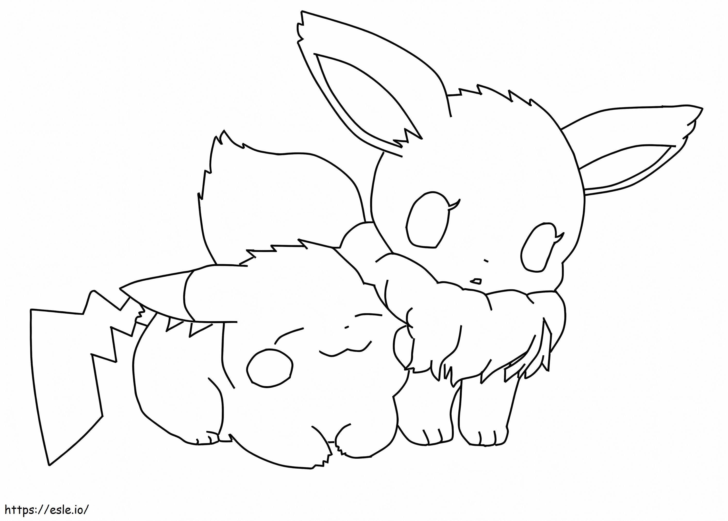 Eevee con pikachu coloring page