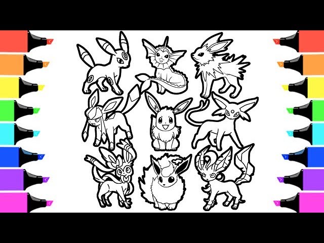 Pokãmon eevee evolution coloring book i colouring videos for kids