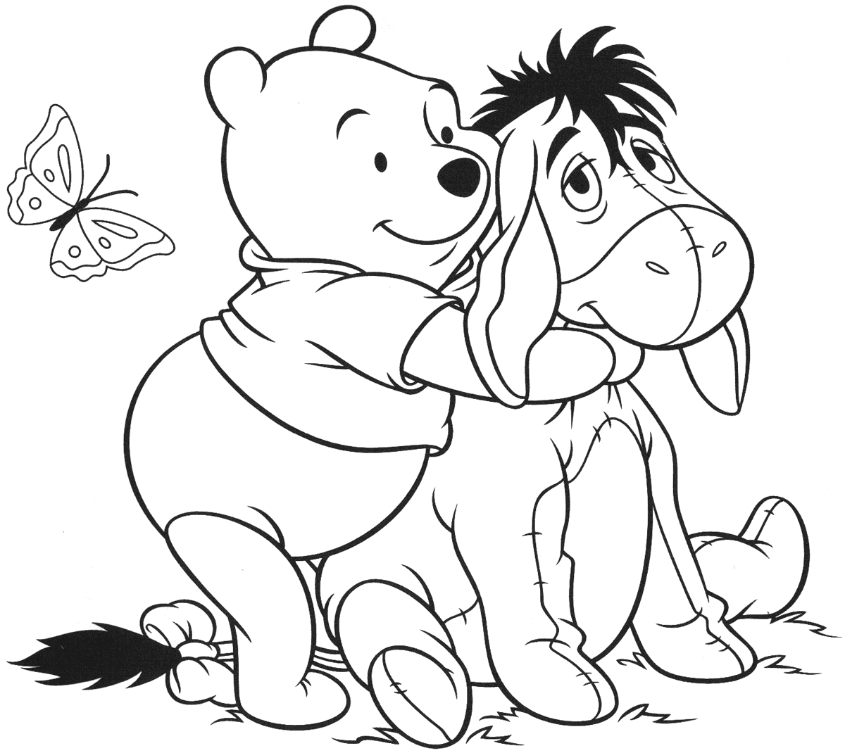 Coloring pages pooh hugs eeyore coloring page