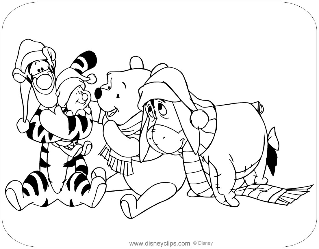 Winnie the pooh friends christmas coloring pages