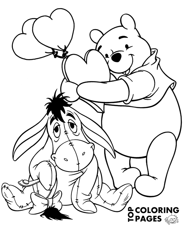 Cute pooh eeyore coloring page