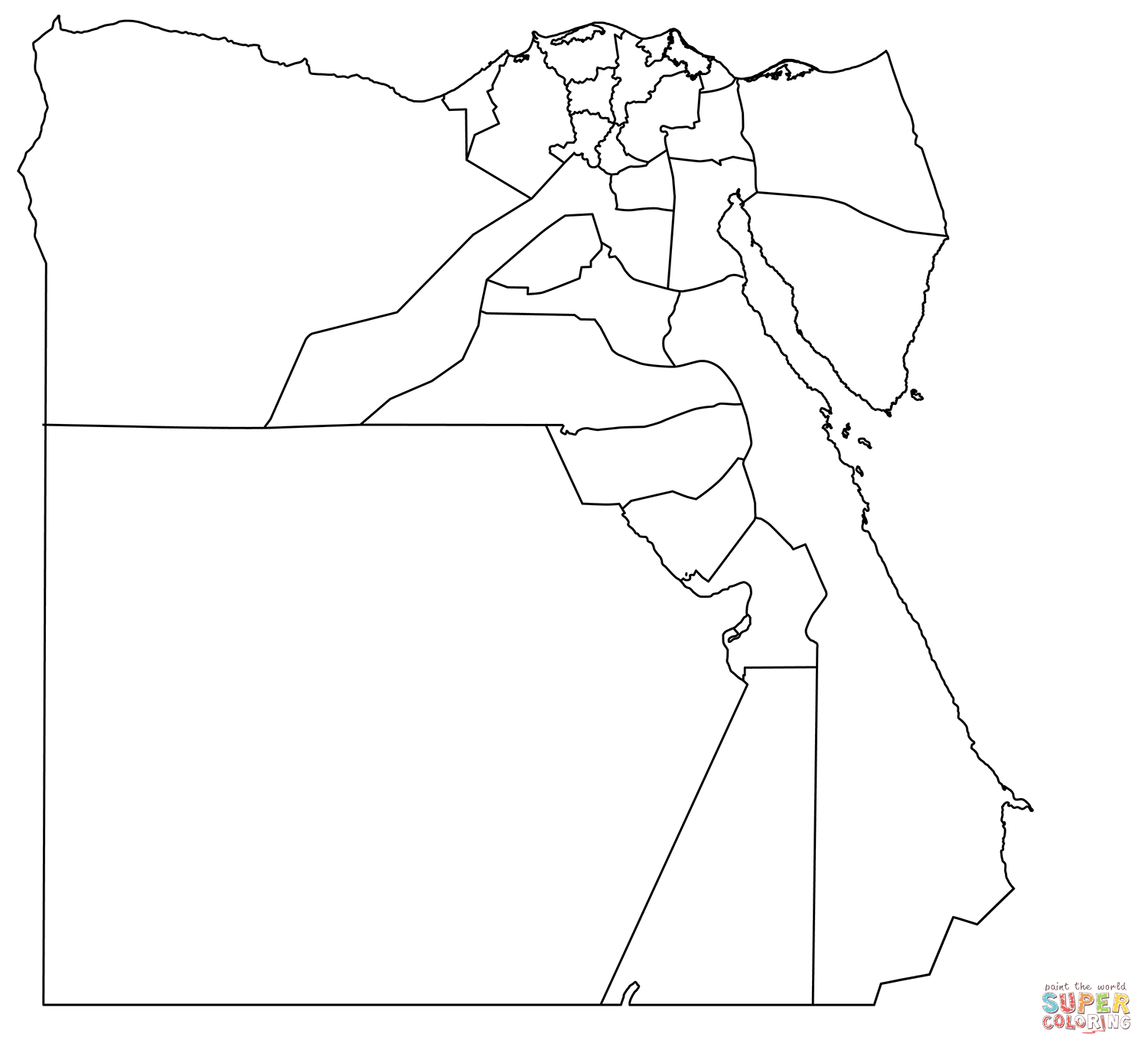 Outline map of egypt with regions coloring page free printable coloring pages