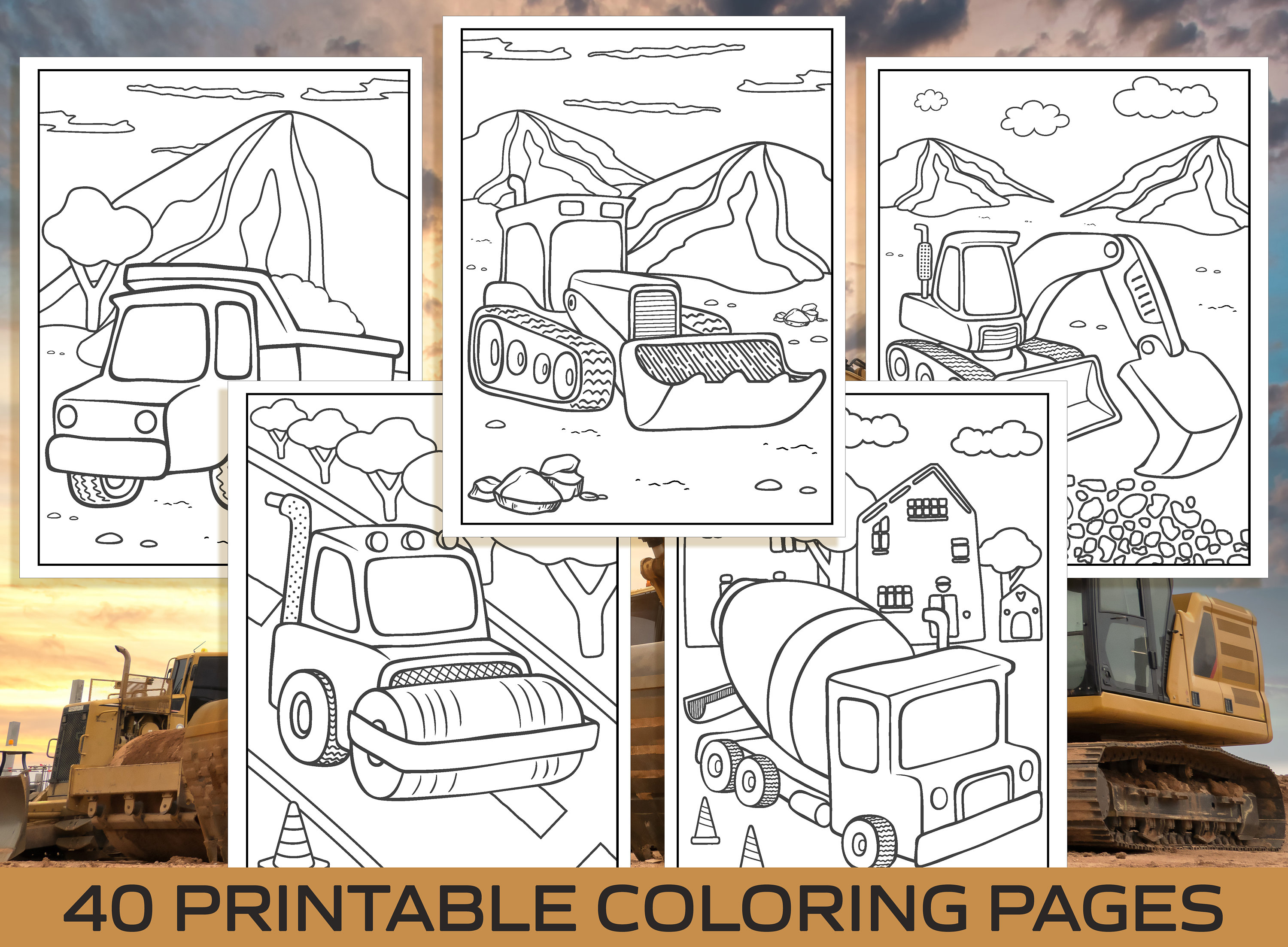 Construction coloring pages printable construction coloring pages for kids boys girls construction party activity instant download