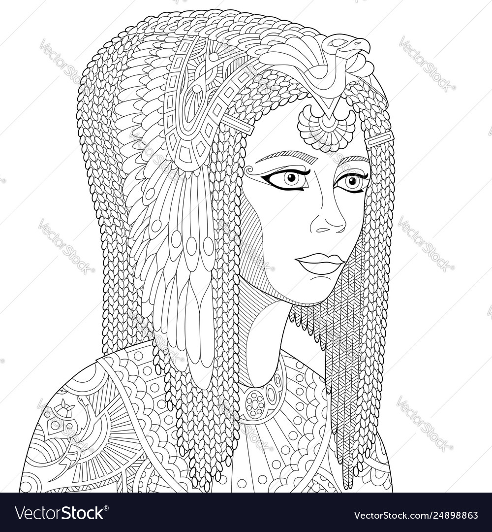 Egyptian queen cleopatra adult coloring page vector image