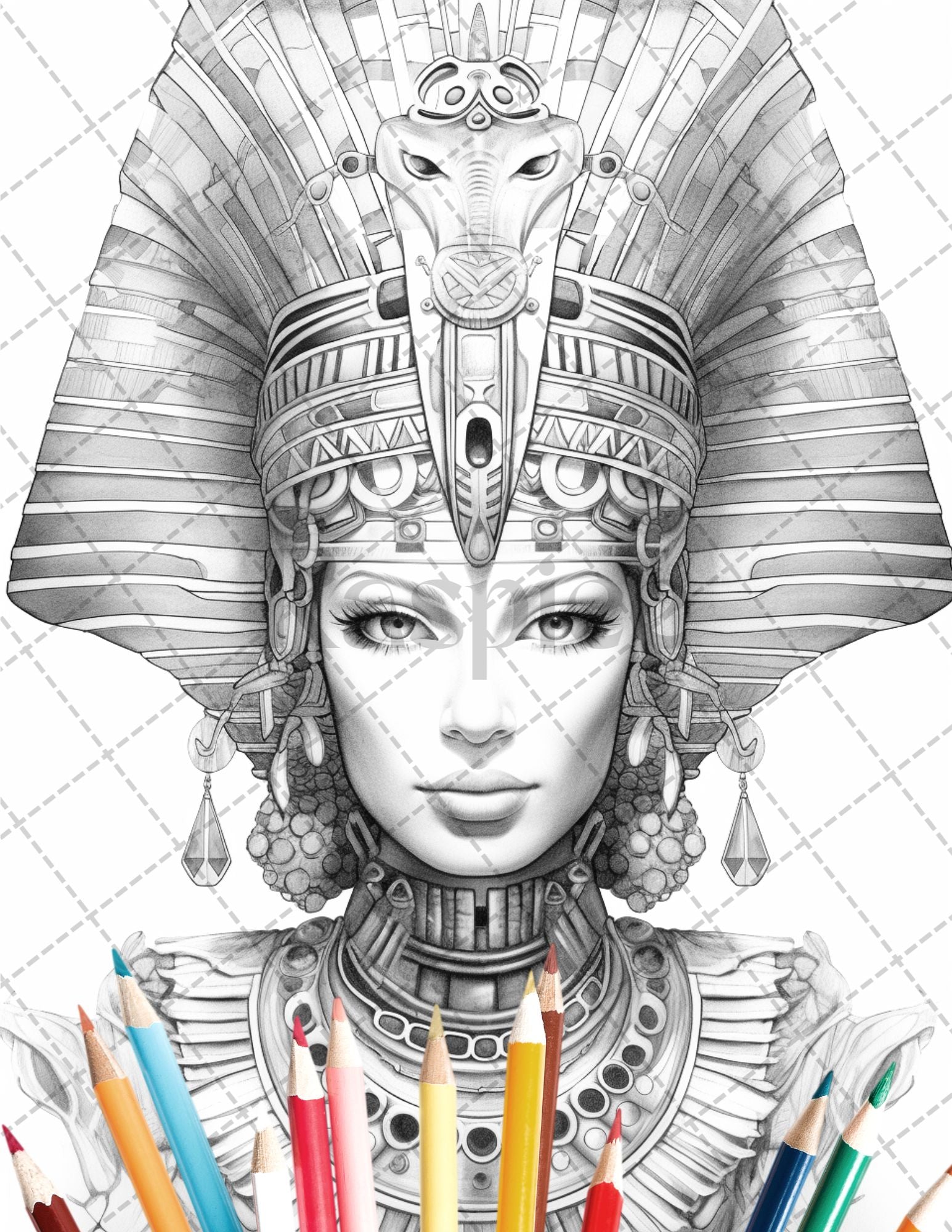 Ancient egyptian queens coloring book printable for adults graysca â coloring