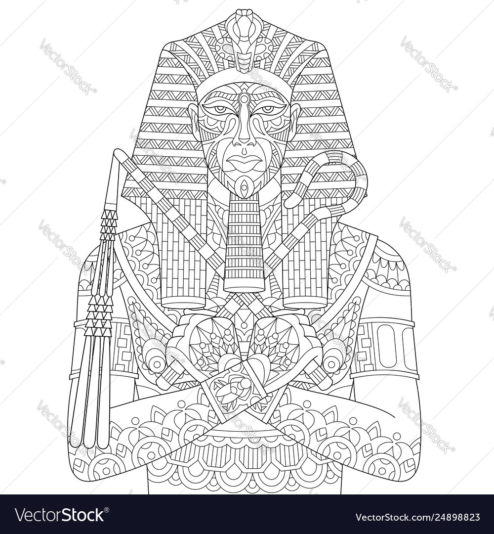 Ancient egyptian pharaoh adult coloring page vector image